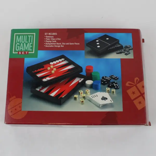 Macy's Multi-Game Set Backgammon Dominoes Poker Chips Dice Playing Cards Used