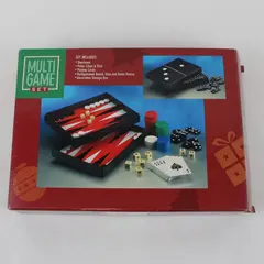 Macy's Multi-Game Set Backgammon Dominoes Poker Chips Dice Playing Cards Used