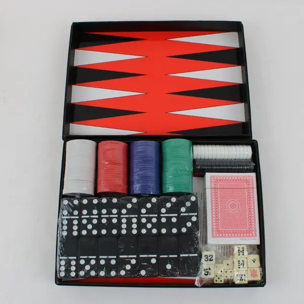 Macy's Multi-Game Set Backgammon Dominoes Poker Chips Dice Playing Cards Used