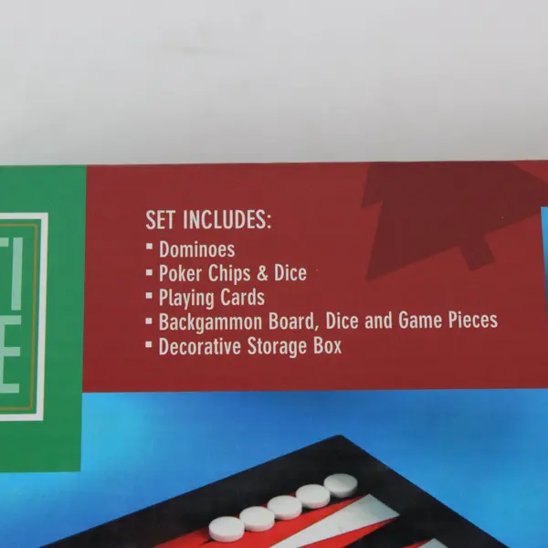 Macy's Multi-Game Set Backgammon Dominoes Poker Chips Dice Playing Cards Used
