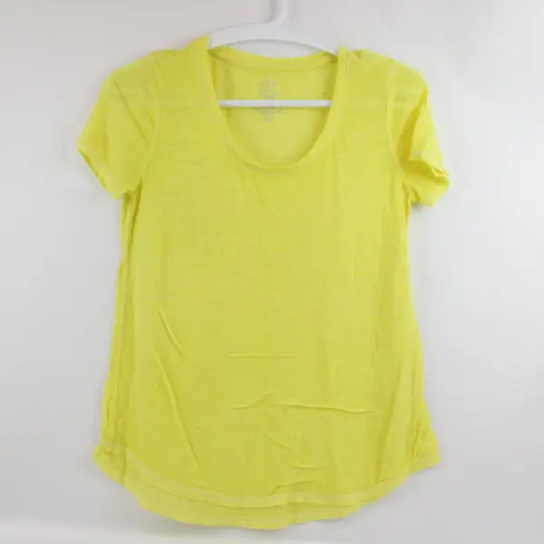 Maurices 24/7 Women's Sheer Bright Yellow T-Shirt Size Medium