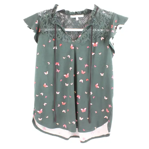 Sweet Rain Women's Large Dark Green Butterfly Print Top