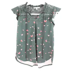 Sweet Rain Women's Large Dark Green Butterfly Print Top