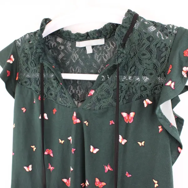 Sweet Rain Women's Large Dark Green Butterfly Print Top