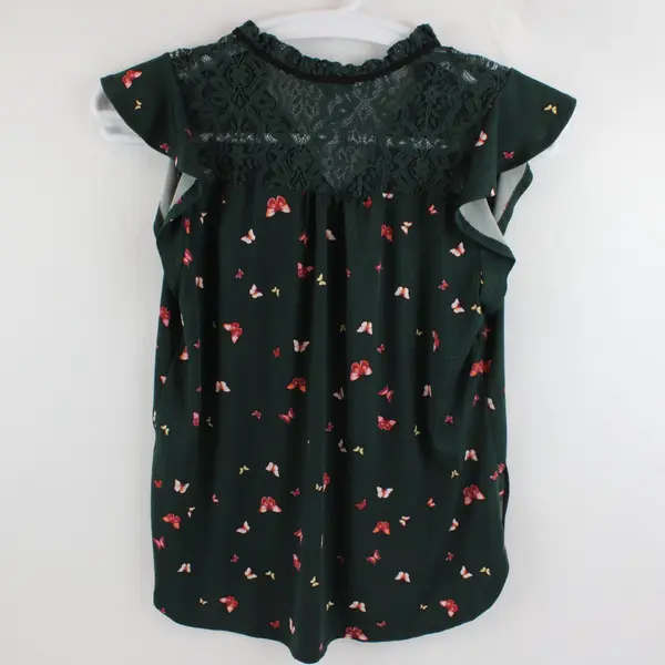 Sweet Rain Women's Large Dark Green Butterfly Print Top