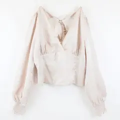 Lush Women's Large Pale Pink Cropped Smocked Top Balloon Sleeves