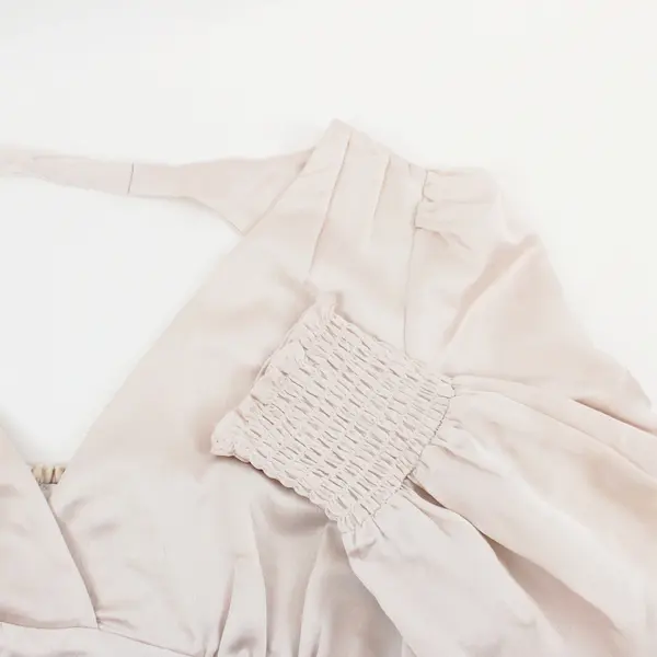 Lush Women's Large Pale Pink Cropped Smocked Top Balloon Sleeves