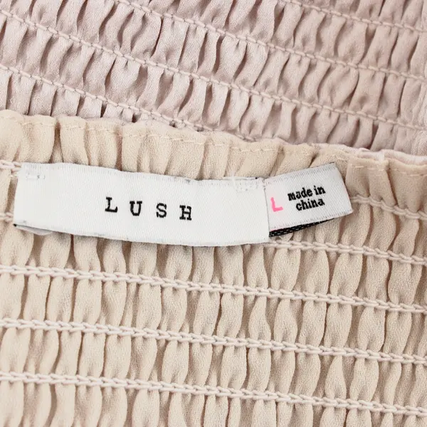 Lush Women's Large Pale Pink Cropped Smocked Top Balloon Sleeves