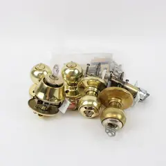 Lot of 3 Unbranded Brass Tone Entry Door Knob Locksets Parts Kwikset Key