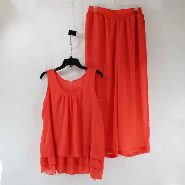 Women's Coral Orange Flowy 2-Piece Outfit Set Size Large