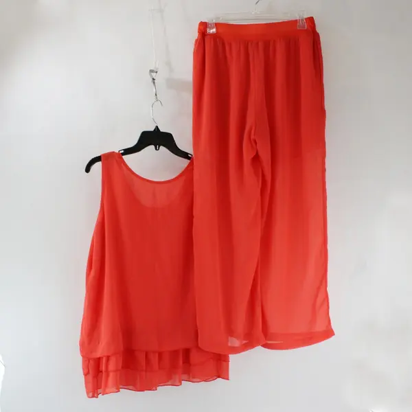 Women's Coral Orange Flowy 2-Piece Outfit Set Size Large