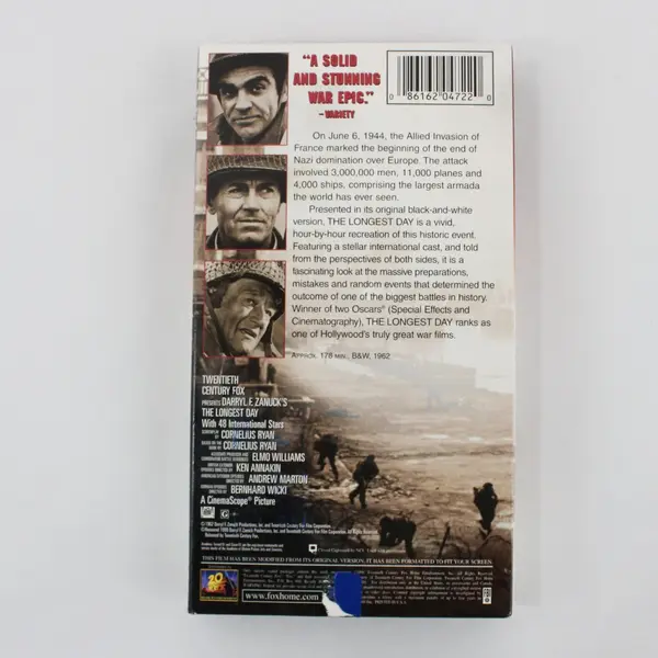 Vintage The Longest Day VHS Tape 1998 John Wayne War Film, #4104722, B&W 
