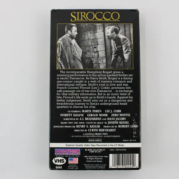 GoodTimes Home Video Sirocco VHS 1989 #4444 Humphrey Bogart Lee J. Cobb B&W