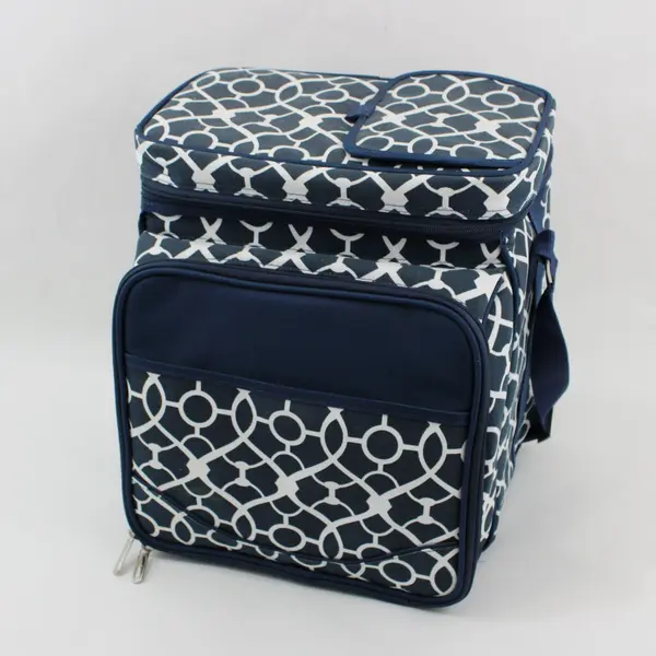 Picnic at Ascot Insulated Picnic Basket Set Navy White Flatware Glassware