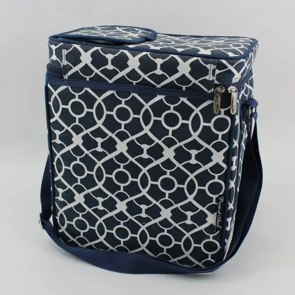 Picnic at Ascot Insulated Picnic Basket Set Navy White Flatware Glassware