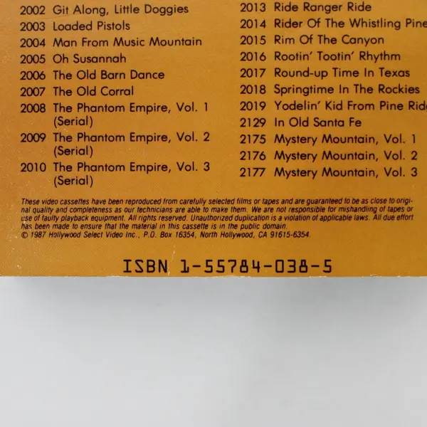 Hollywood Select Video Gene Autry Boots and Saddles VHS Western 1987 HSV2001