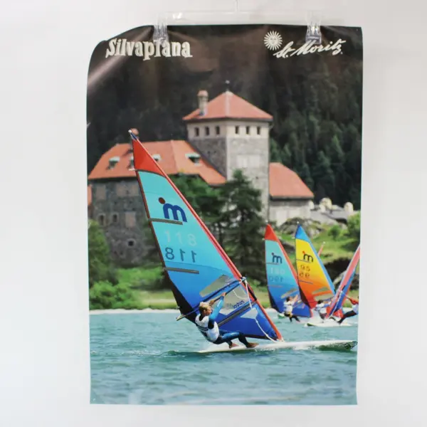 Vintage Lake Silvaplana Windsurfing Poster St Moritz Switzerland 19.75x27.5 