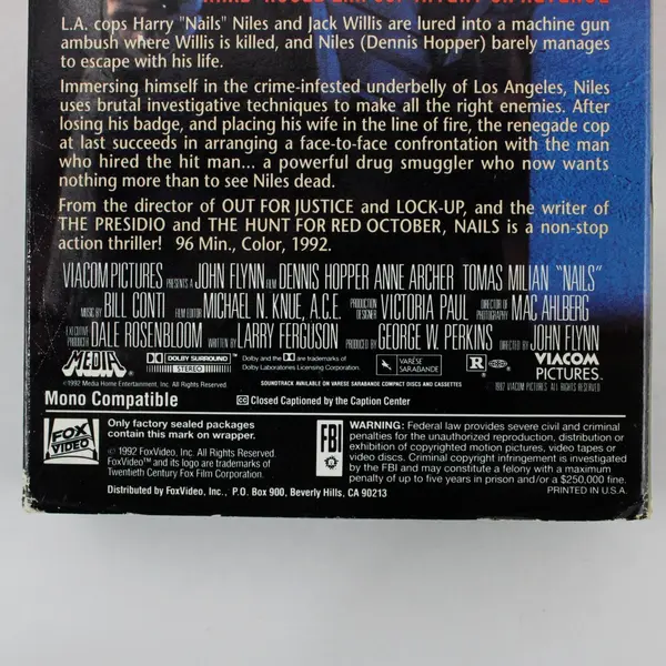 Nails VHS Movie 1992 Fox Video MO12886 Dennis Hopper