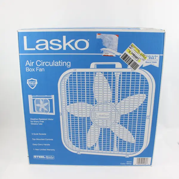 Lasko 20-Inch 3-Speed Air Circulating Box Fan White CFM 1710