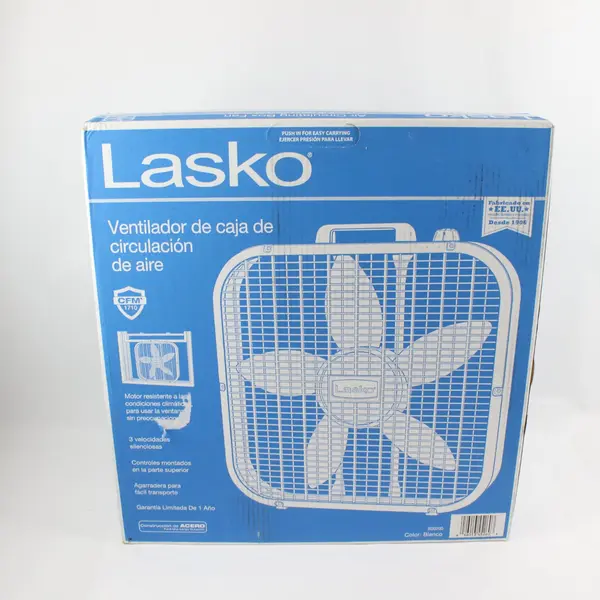 Lasko 20-Inch 3-Speed Air Circulating Box Fan White CFM 1710