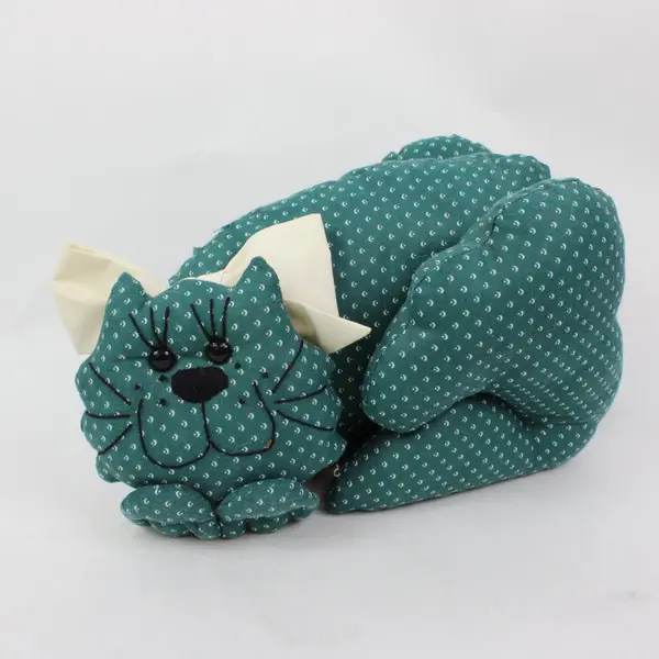 Teal Cat Door Draft Stopper Pillow Crescent Moon Pattern