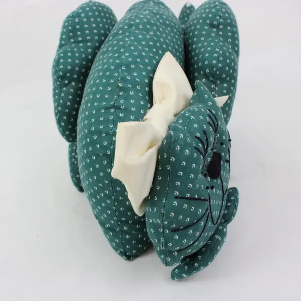 Teal Cat Door Draft Stopper Pillow Crescent Moon Pattern
