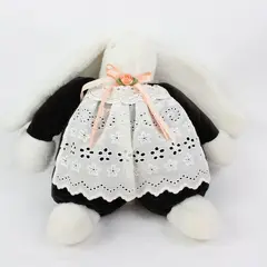 Plush Bunny Stuffed Animal White Eyelet Apron Pink Ribbon Floppy Ears
