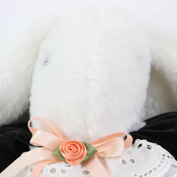 Plush Bunny Stuffed Animal White Eyelet Apron Pink Ribbon Floppy Ears
