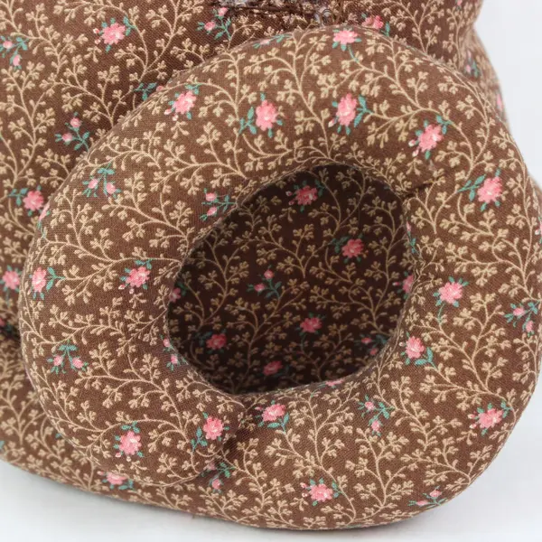 Brown Floral Fabric Cat Plush Stuffed Animal 16in Embroidered