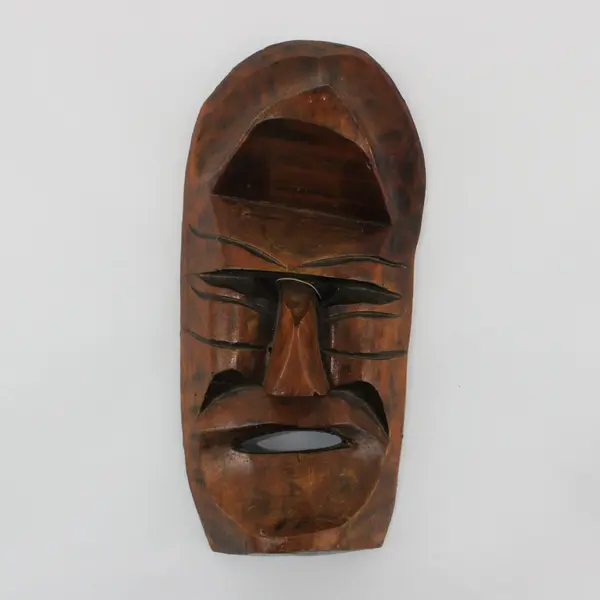Hand Carved Wooden Tribal-Style Wall Mask Face Sculpture Decor 10.5" FLAWED