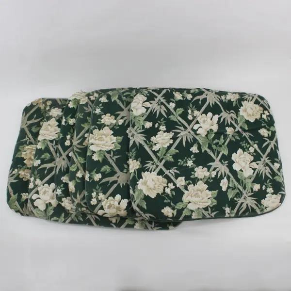 Set of 6 White Green Floral Seat Cushion Pads 16 x 19 Inch