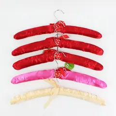 Lot of 5 Jo-Ann's Padded Fabric-Covered Hangers 2008 Red Pink Beige
