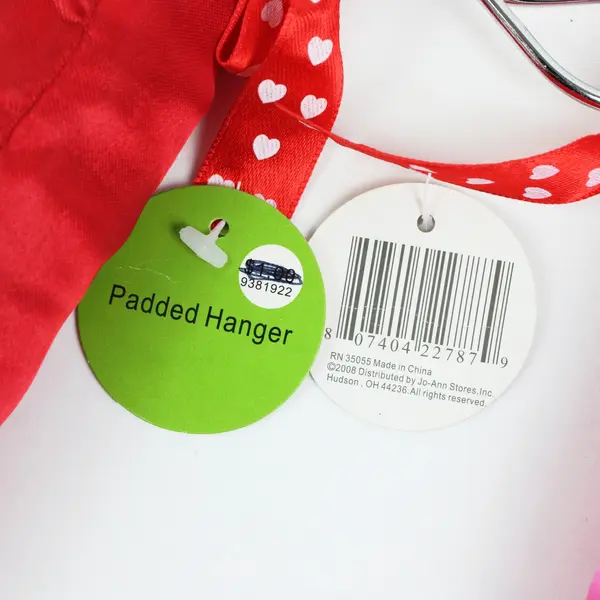 Lot of 5 Jo-Ann's Padded Fabric-Covered Hangers 2008 Red Pink Beige