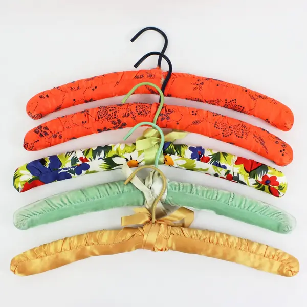 Lot of 5 Padded Fabric-Covered Clothes Hangers Assorted Colors/Patterns 