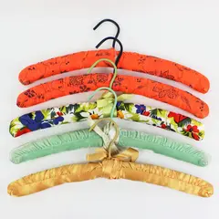 Lot of 5 Padded Fabric-Covered Clothes Hangers Assorted Colors/Patterns 
