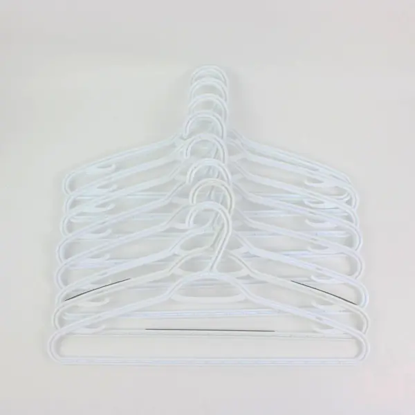 Lot of 10 Sturdy White Plastic Clothes Hangers, Standard Size