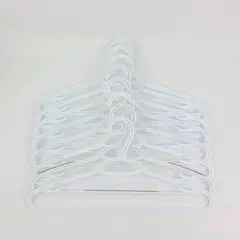 Lot of 10 Sturdy White Plastic Clothes Hangers, Standard Size