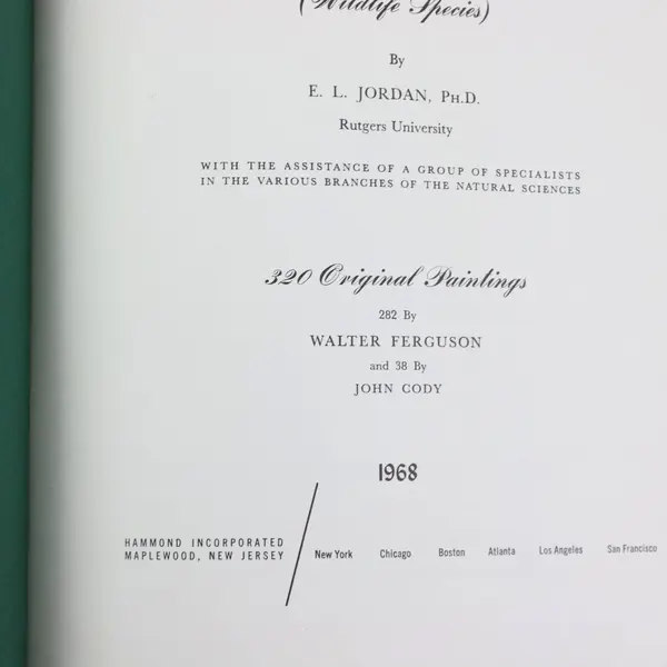 Hammond Nature Atlas Wildlife Species E.L. Jordan 1968 Hardcover 320 Paintings