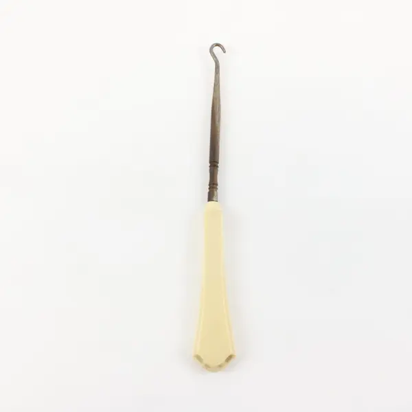 Antique 7.8" Metal Button Hook North Pyralin Dubarry Celluloid Handle