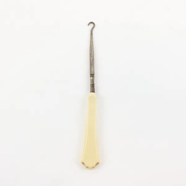 Antique 7.8" Metal Button Hook North Pyralin Dubarry Celluloid Handle