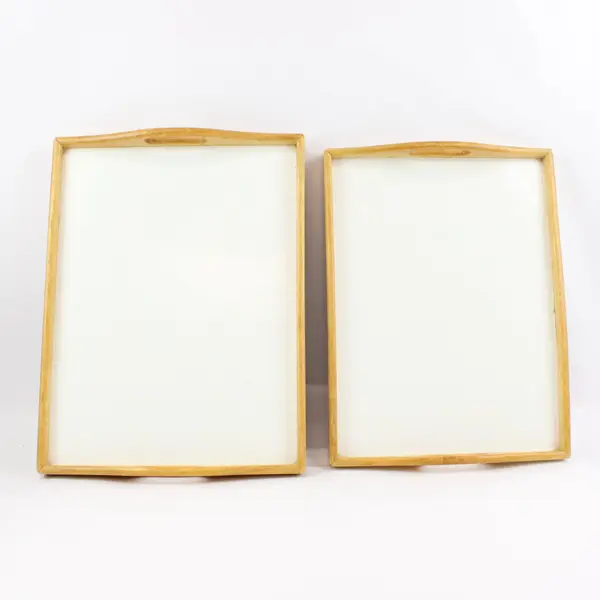 Set of 2 Wood Bed Trays Breakfast Serving White Inset