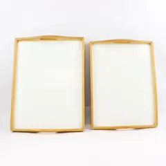 Set of 2 Wood Bed Trays Breakfast Serving White Inset