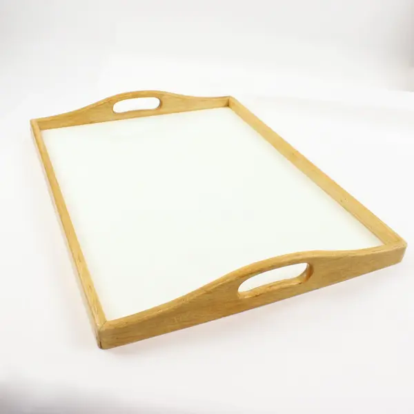 Set of 2 Wood Bed Trays Breakfast Serving White Inset