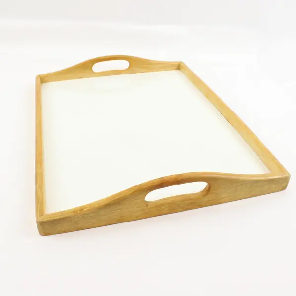 Set of 2 Wood Bed Trays Breakfast Serving White Inset