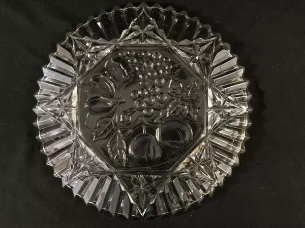 Vintage Federal Glass Pioneer Fruit Clear Platter Scalloped Rim 11.25in Tray