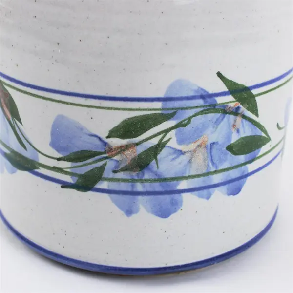 Pottery Jug Table Lamp Gray W/ Blue Flowers 