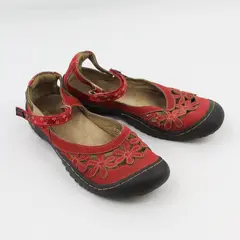 JSport Wildflower Mary Jane Y2K Flats Womens 8.5 Comfort Floral Faux Leather Red
