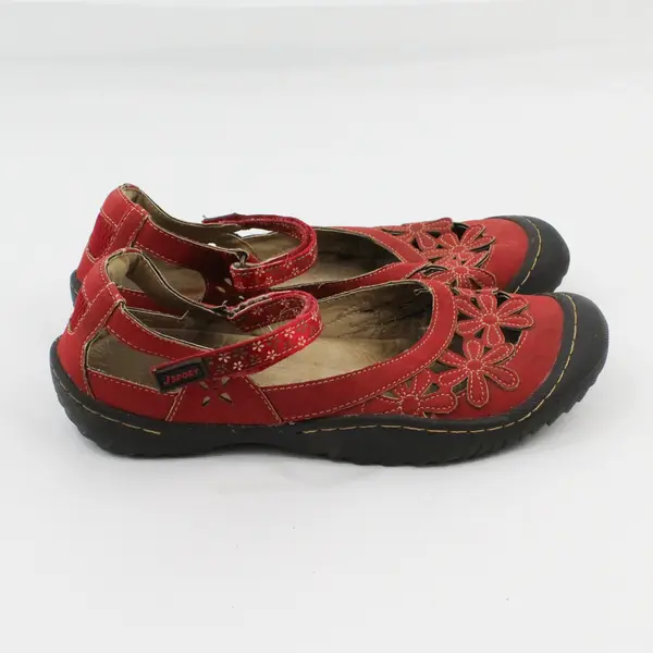 JSport Wildflower Mary Jane Y2K Flats Womens 8.5 Comfort Floral Faux Leather Red
