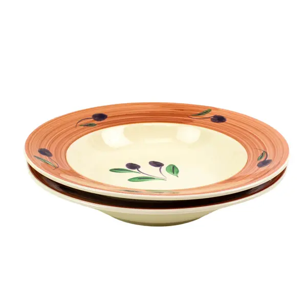 Over And Back Hand-Painted Olive Pasta Bowls 10" Set of 2