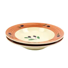 Over And Back Hand-Painted Olive Pasta Bowls 10" Set of 2